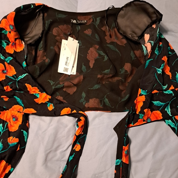 Zara Tie Front Crop Top Size L - Picture 3 of 12